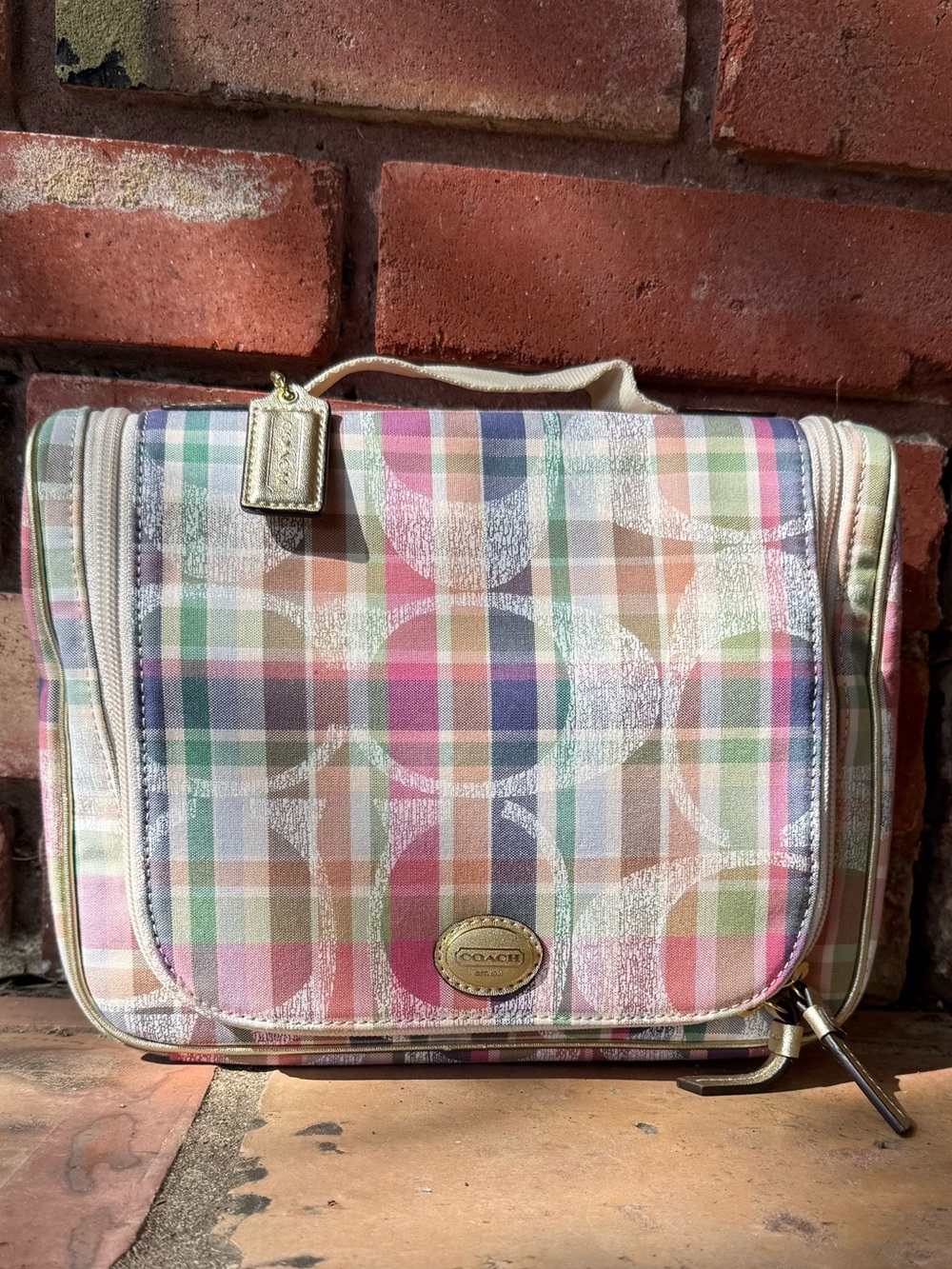 Y2K Coach Poppy Madras Makeup Cosmetic Toiletry Travel Bag F21886
